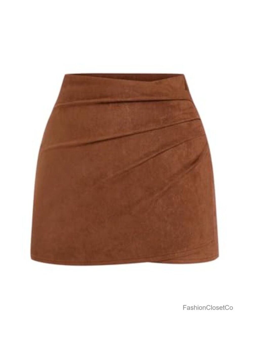 Plus Size Faux Suede Bodycon Mini Skirt High Waist Ruched Asymmetrical